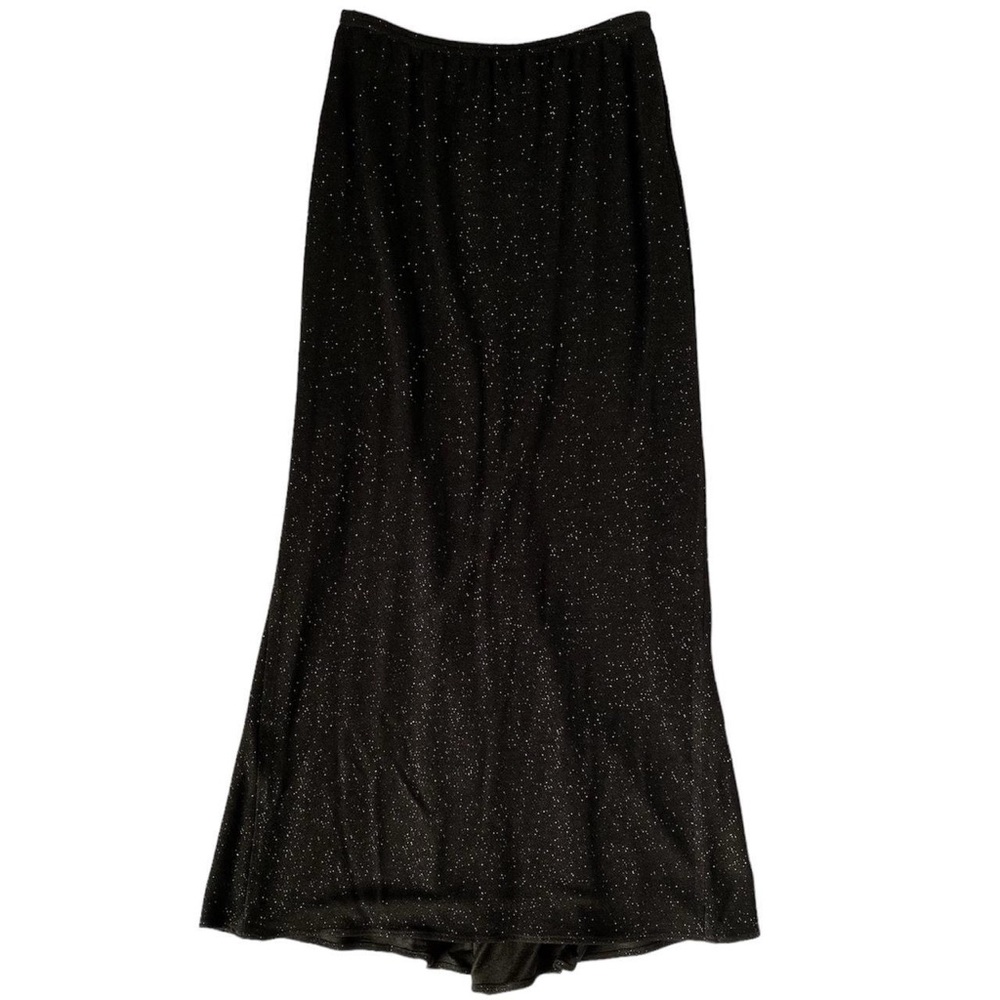 Vintage 90s Scott McClintock Petites Black Shimmer Glittery Maxi Skirt Size 8